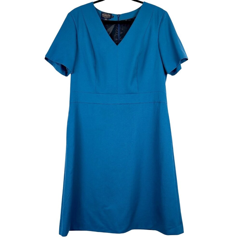 Pendleton Wool Blend Teal Sheath Dress Women’s Size 12‎ Short Sleeve V-Neck
